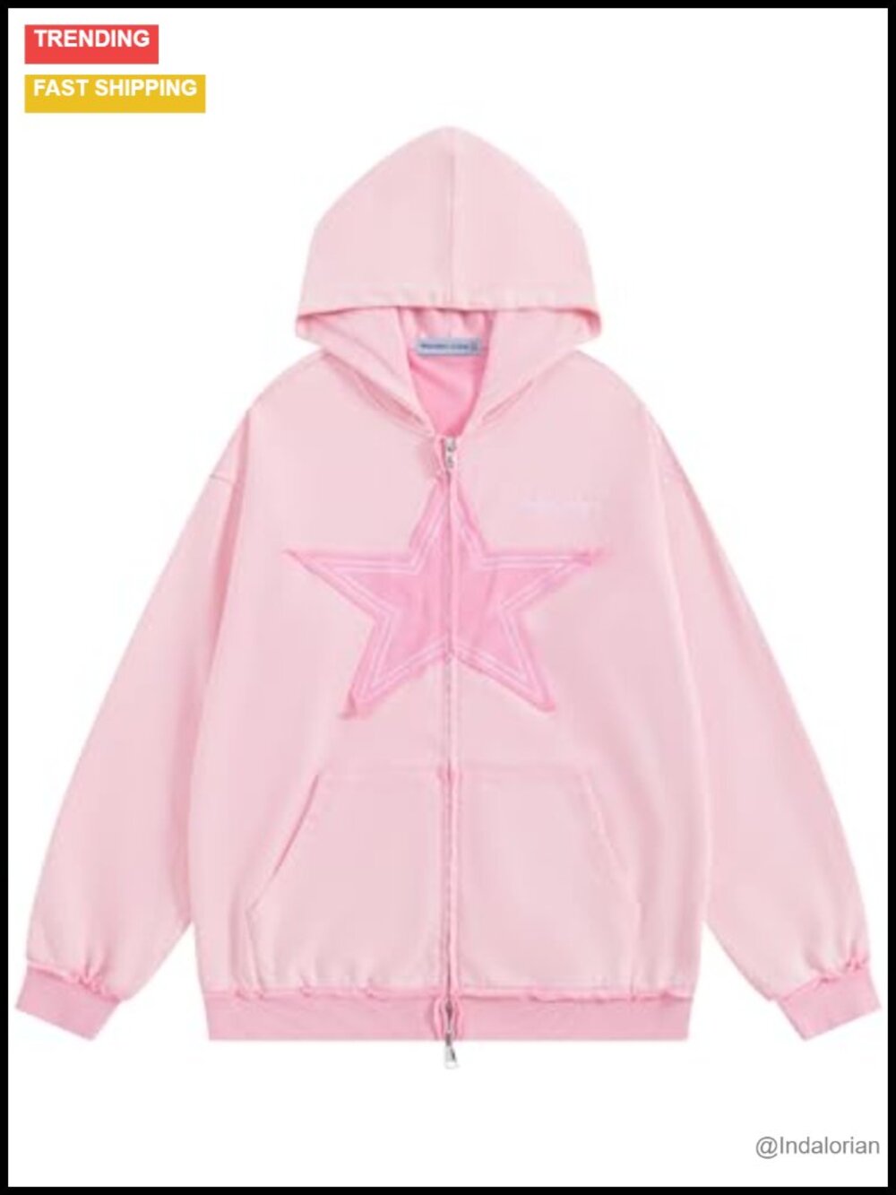 Oversized Vintage Washed Graphic Star Zip Up Hoodie Streetwear